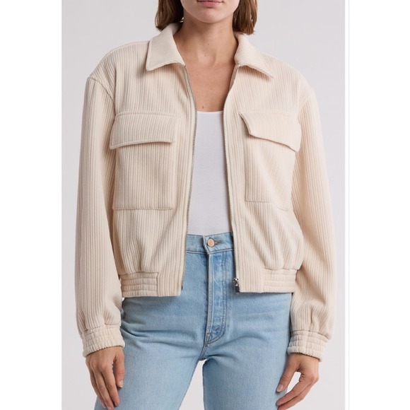 Gemma + Jane Corduroy Velour Cream Zip Up Jacket Size XL Utility, Minimalist NEW - Picture 1 of 13